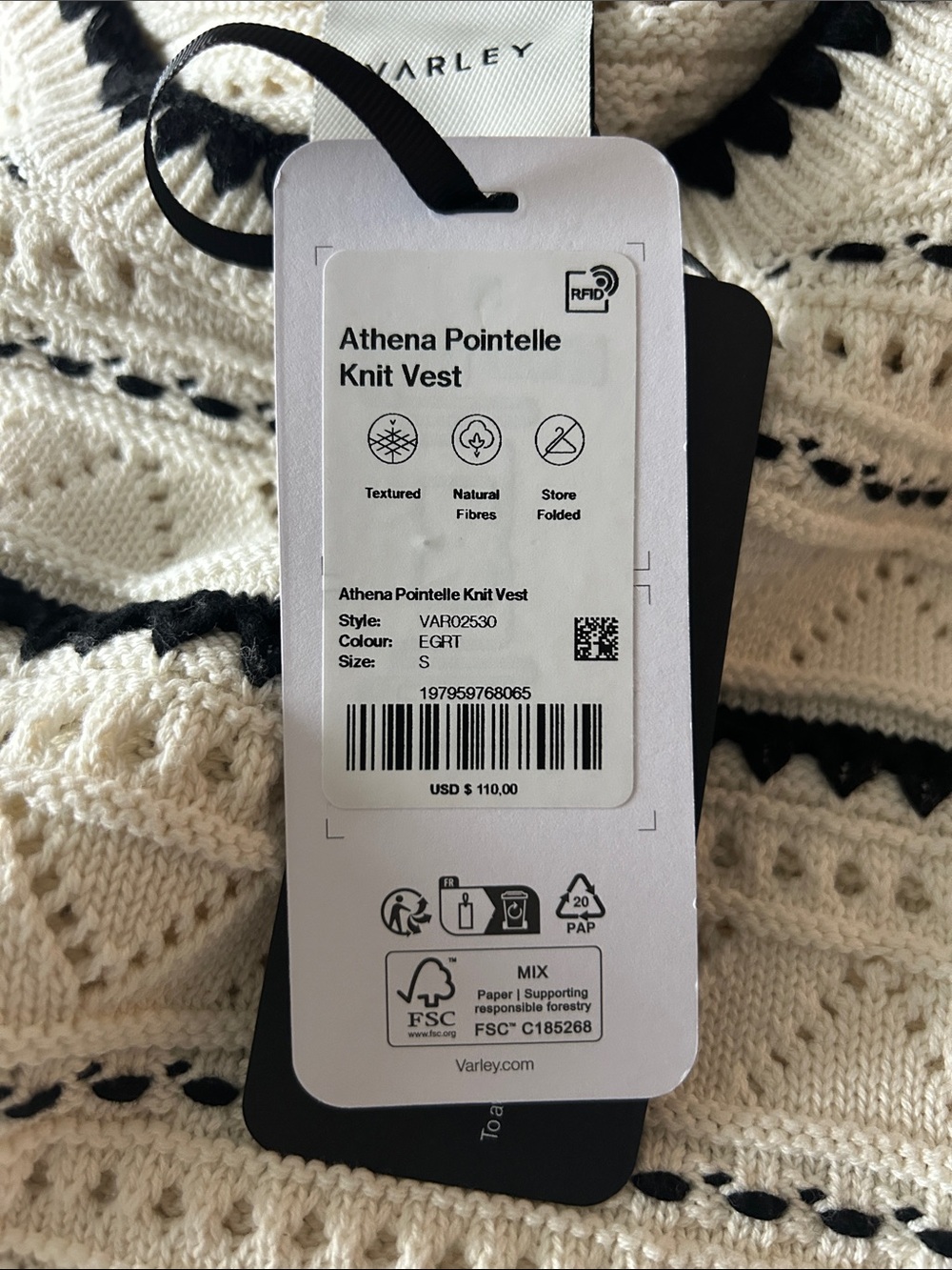 VARLEY ATHENA POINTELLE KNIT SWEATER VEST TOP SIZE S MSRP NWT - Picture 6 of 6